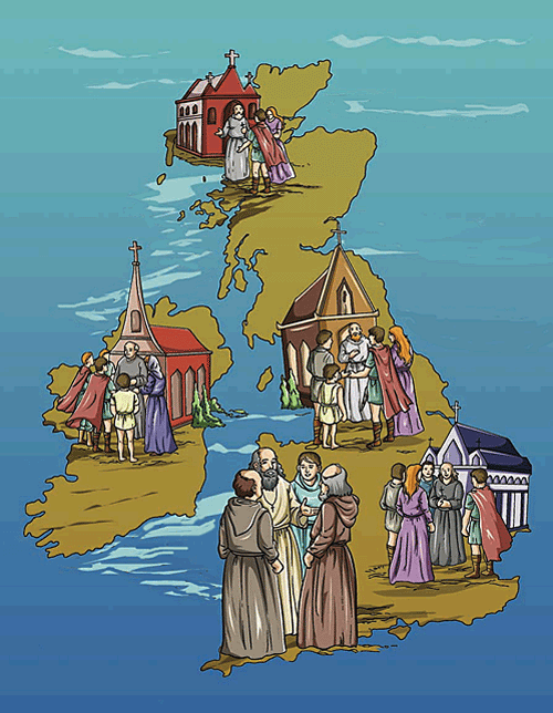 A.D. 597, St. Augustine arrived in England to spread the Catholic faith with 40 priests from Italy.